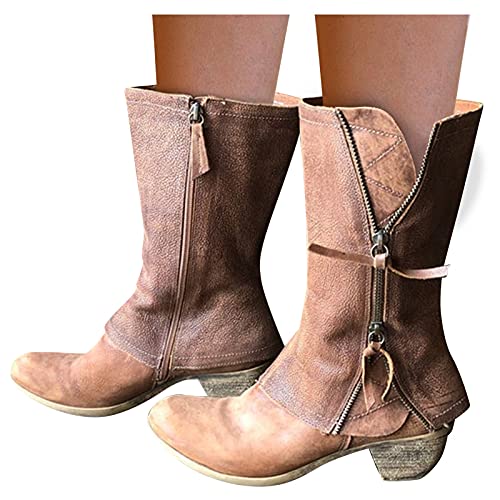 Damen Stiefel Hoch Leder Optik Stiefel mit Absatz Dasongff Stiefel Ankle Boots Freizeitstiefel Reißverschluss...